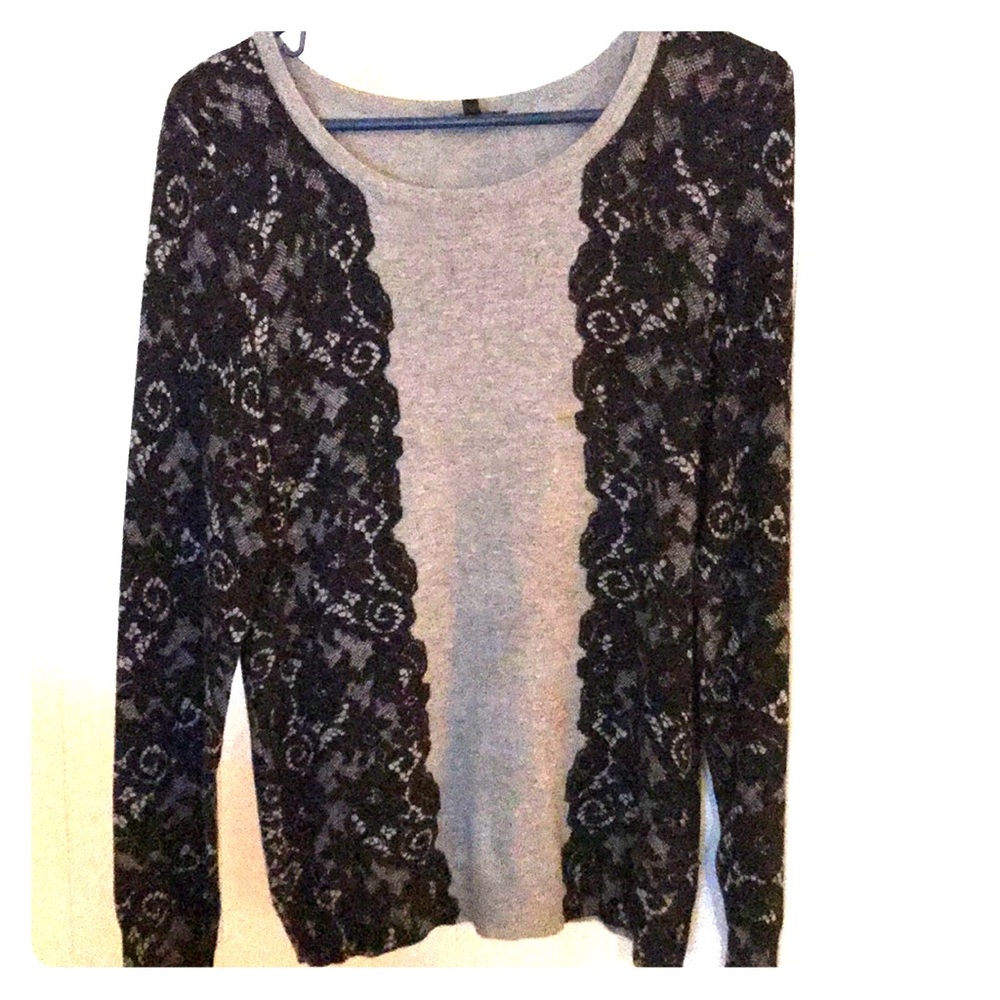 The Limited Gray & Black Lace Sweater